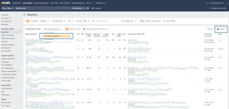 Ahrefs Top Pages for Backlinks