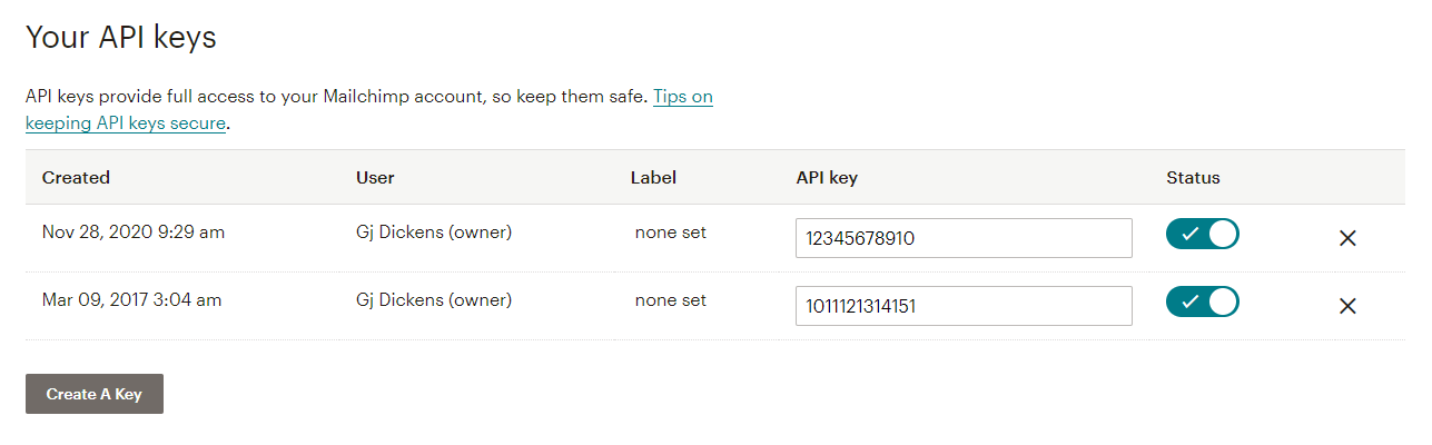 Create Mailchimp API Key