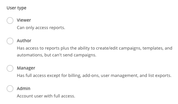 Mailchimp user role